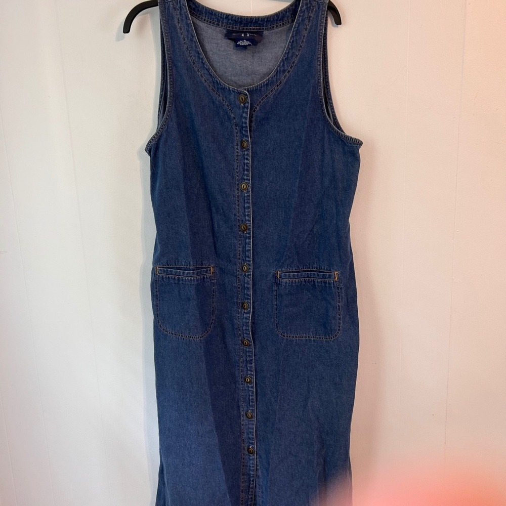 Original TY Wear Vintage 90s Denim Maxi Dress Sleeveless Button Front Blue Sz 16